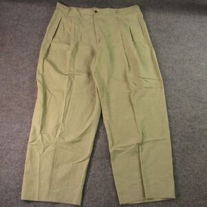 Barry Bricken Pants Mens 40x30 Green Silk Linen Pleated Dress Trousers Loose Fit